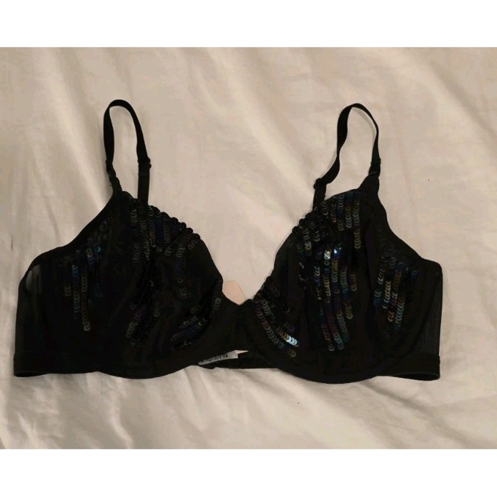 Victoria's Secret Body By‎ Victoria Sequined Mesh Demi Bra, Black Size 36C /2005